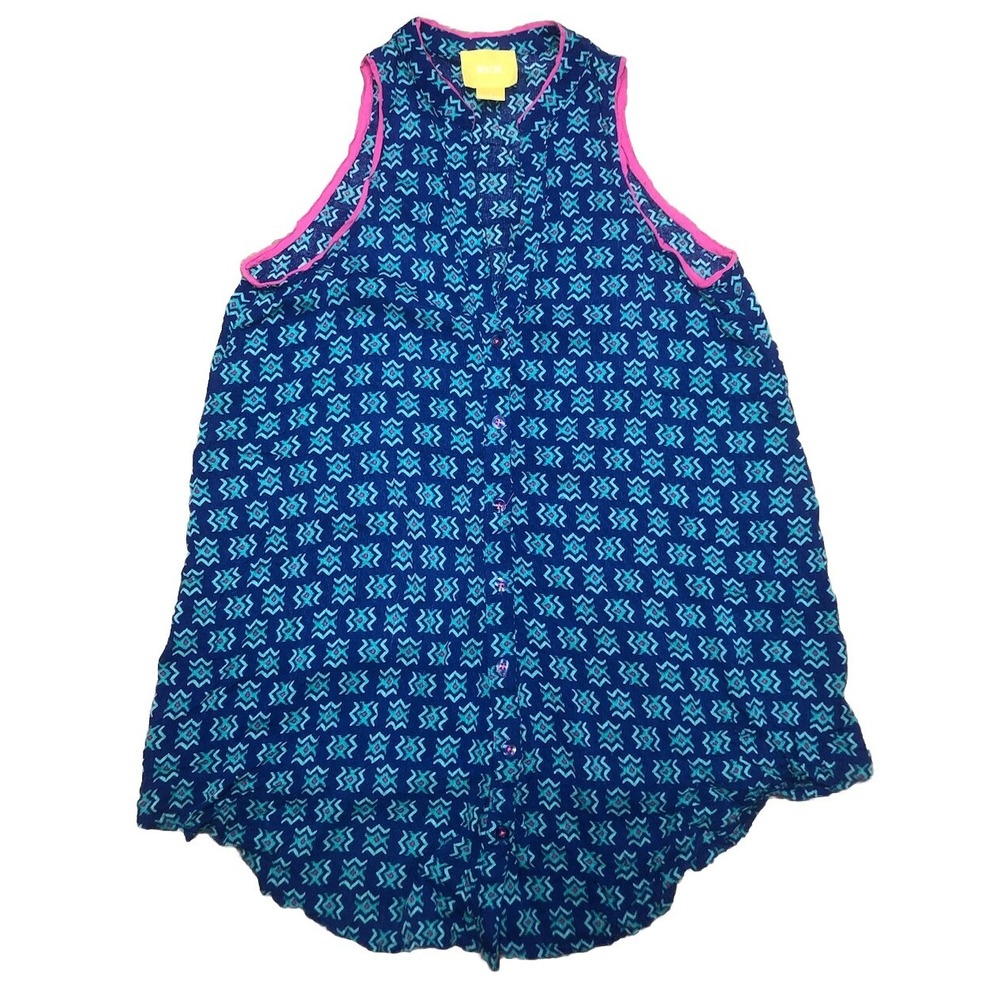 Maeve Top Women's 0 Blue Pink Trim Aztec Print‎ Ada Blouse Anthropologie